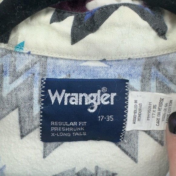 Wrangler VTG Button Brushpopper Southwestern Aztec Western Shirt Men's 17 USA - Picture 2 of 10